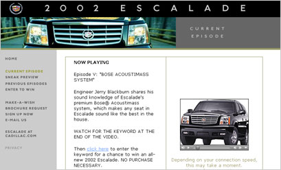 Screenshot of Escalade site